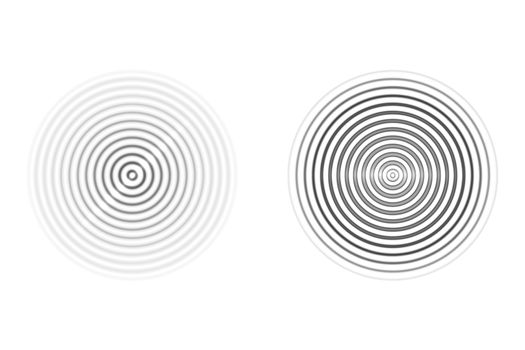 Abstract black and white circle sound waves oscillating on white background