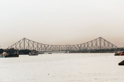 Silhouette of Howrah Bridge. Howrah Bridge over the Hooghly River in Kolkata West Bengal.