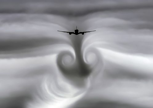 The turbulence of the clouds left by the plane during