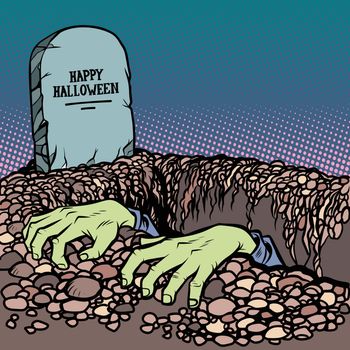 zombie hands happy Halloween grave