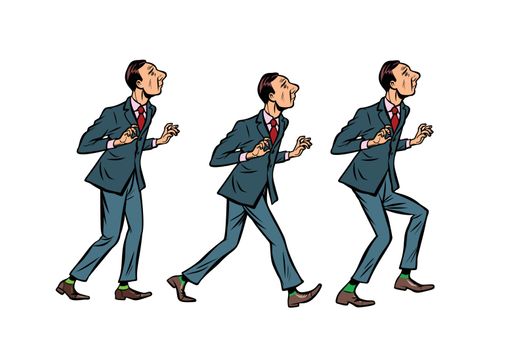 businessman walks, gait character phase