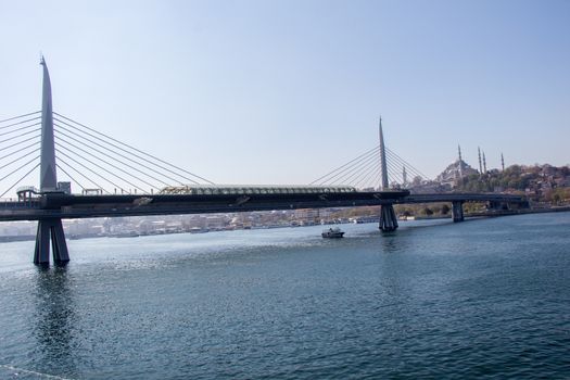 Halic metro bridge in Golden Horn on display