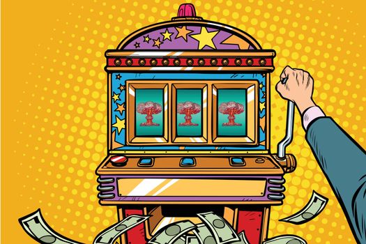 war games, aggressive politics concept. one-armed bandit slot machine