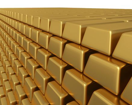 Thousands of gold bullion bars piled high