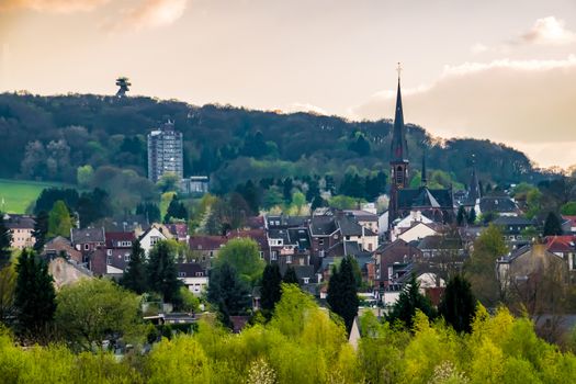 Traditional german town city center in the Eifel church spring