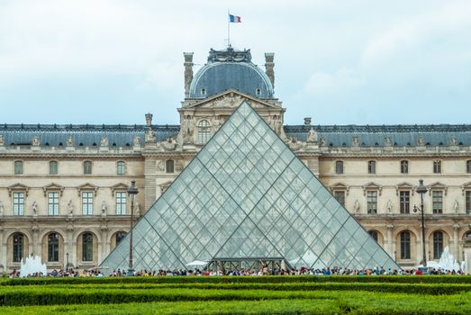 Louvre Museum Pyramide du Louvre Paris french flag