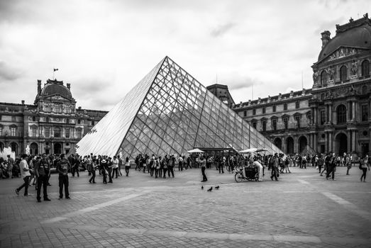 Louvre Museum Pyramide du Louvre Paris black and white