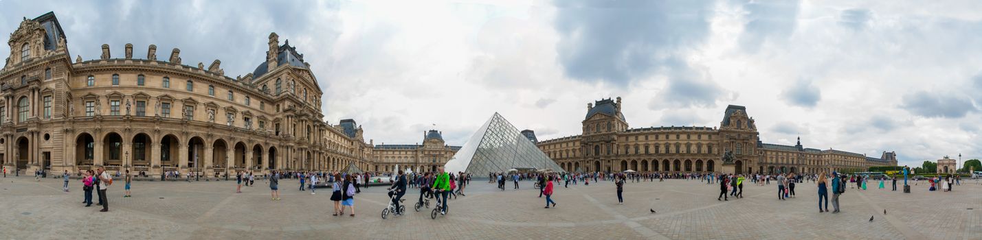 Panorama view of Louvre Museum Pyramide du Louvre Paris