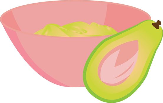 Avocado mashed in a bowl and a half of avocado with a seed