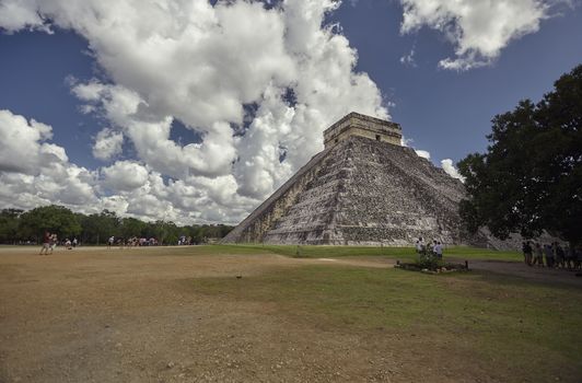 View of three quarters of the Pyramid of Chichen Itza