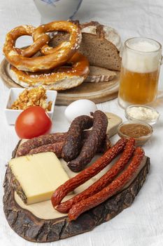 german sausages with cheese and beer 