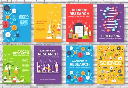 Science information cards set. laboratory template of flyer, magazines, posters, book cover, banners. Chemistry infographic concept background. Layout illustrations template pages with typography