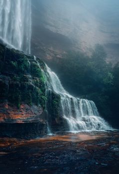Fog rain and roaring waterfalls