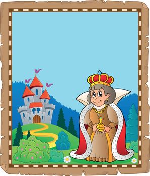 Parchment with queen near castle 3 - eps10 vector illustration.