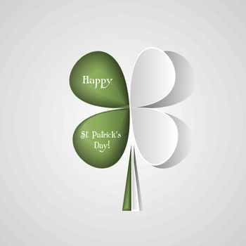 Happy St Patrick s Day Vector background with Clover. Lucky spring symbol. Trendy paper cut style. Cut-out from paper Shamrock shape