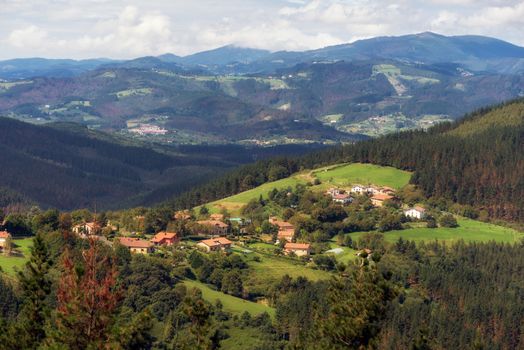 Vizcaya village and mountain landscape, Basque country, Spain.