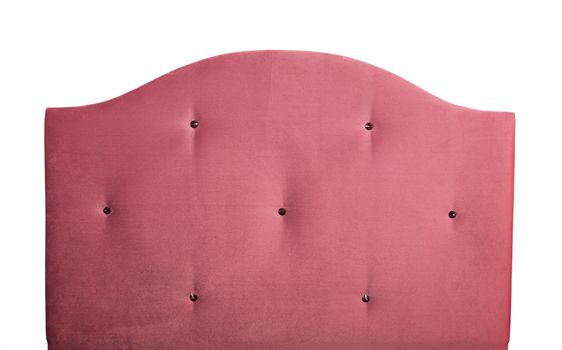 Pink soft velvet bed headboard isolated on white