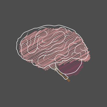 Vector Medical illustration. Brain or mind side. Styling hatching