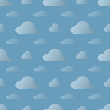 Vector weather background. Seamless pattern with cartoon clouds on blue sky.