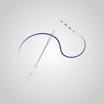 Vector isolated illustration. Hand Sewing element. Sewing needle with thread.