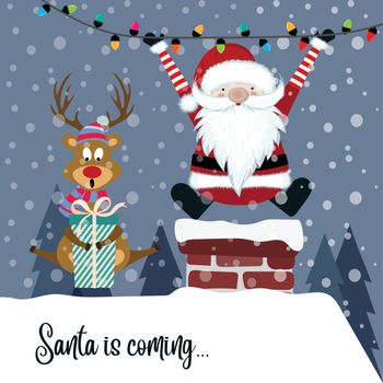 Christmas card with Santa and reindeer