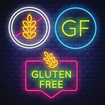 Gluten Free badge collection . Allergy sign. Neon sign