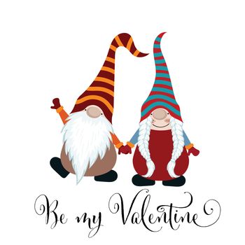 Valentine's day card with gnomes couple in love, scandinavian card