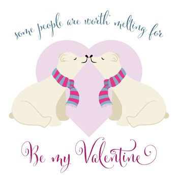 Lovely  Valentine's day card with polar bears couple