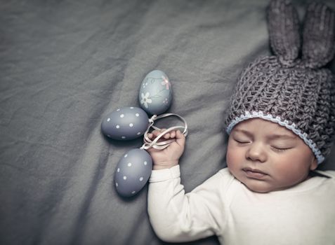 Newborn baby dressed for Easter