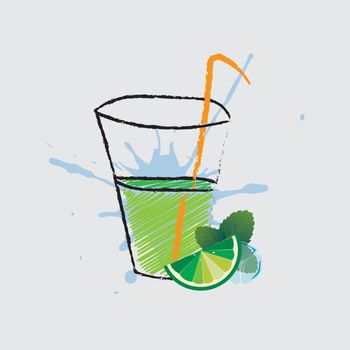 Cocktail mojito in hatching style seamless pattern