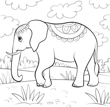 A children coloring book,page a cute elephant image for relaxing