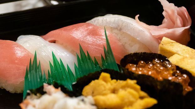 Japanese Sashimi and nori-wrap sushi platter