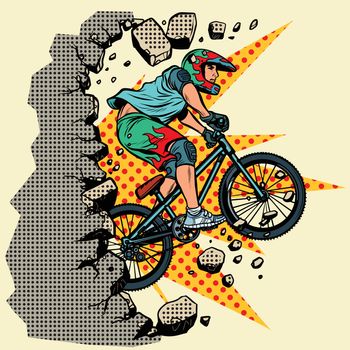 cyclist extreme sports wall breaks