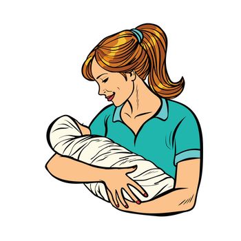 mother with newborn, woman and child isolate on white background