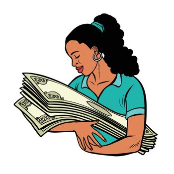 african woman loves money. isolate on white background