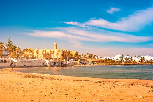 Monastir in Tunisia is an ancient city and popular tourist destination on the Mediterranean Sea.