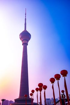 Central TV Tower towering in Beijing Central Television Tower on a sunny day