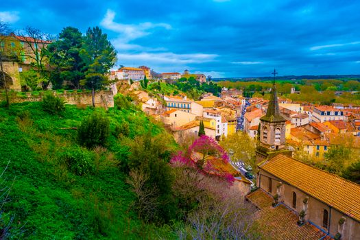 Aerial top view of Beziers town architecture from above, South France