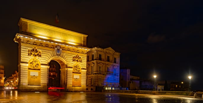 Porte du Peyrou - triumphal arch in Montpellier. Montpellier, Occitanie, France