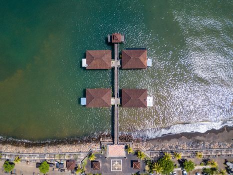 Top down aerial view of Singaraja pier in Bali, Indonesia