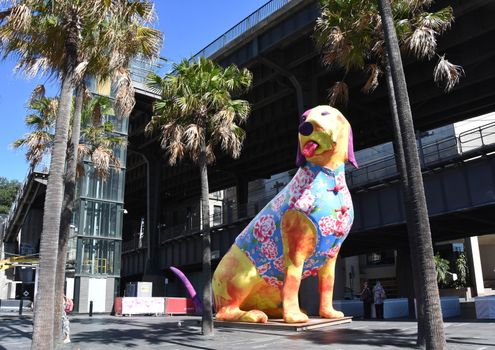 Sydney, Australia - Feb 7, 2019. Larger than life lanterns in the shape of Dog. Chinese zodiac animals at Circular Quay celebrating the Chinese Lunar New Year of Pig in 2019.