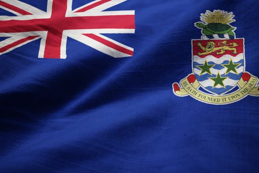 Closeup of Ruffled Cayman Islands Flag, Cayman Islands Flag Blow