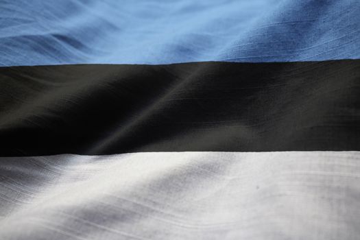 Closeup of Ruffled Estonia Flag, Estonia Flag Blowing in Wind