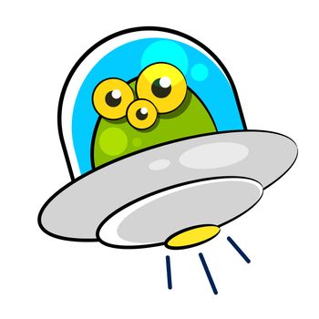 flying saucer with humanoid vector illustration on white background for your design