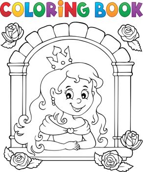 Coloring book princess in window theme 1