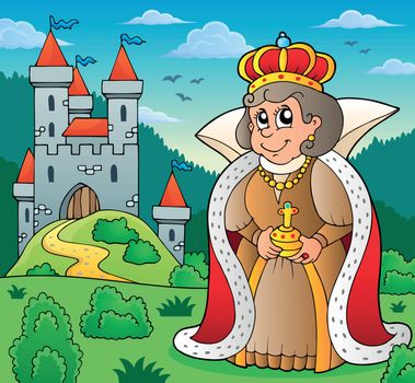 Happy queen near castle theme 6 - eps10 vector illustration.