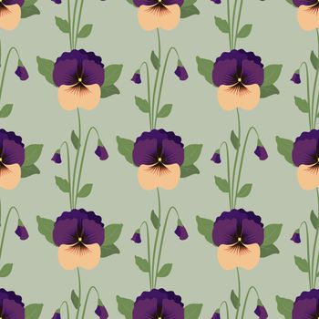 Seamless pattern with pansy flowers. Vector illustration