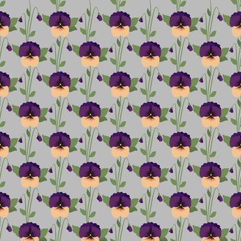 Vector Floral Seamless pattern with pansy flowers