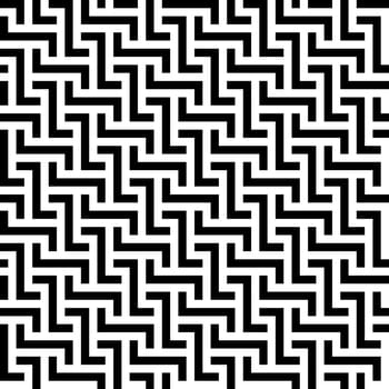 Abstract seamless pattern background. Maze of black geometric design elements isolated on white background. Vector illustration