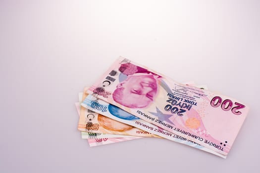 Turksh Lira banknotes of various color, pattern and value